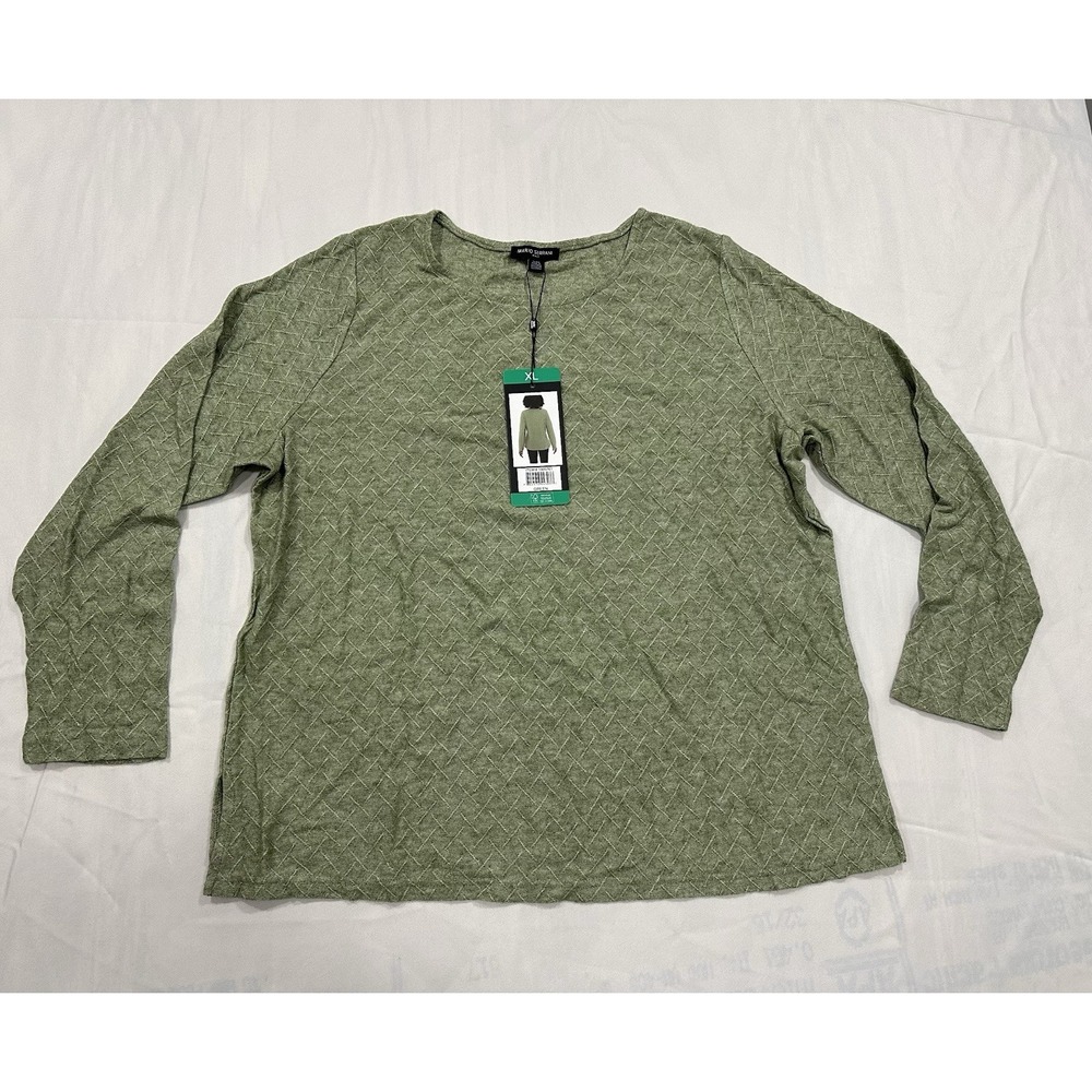Mario Serrani Women's Textured Lightweight Long Sleeve Shirt Green XL